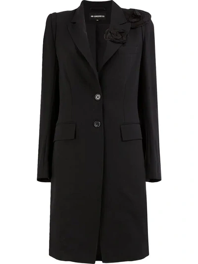 Ann Demeulemeester Flower Detailed Overcoat In Black