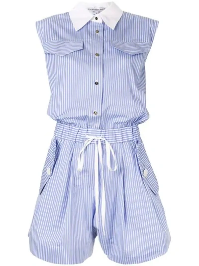 Comme Moi Striped Shirt Playsuit In Blue