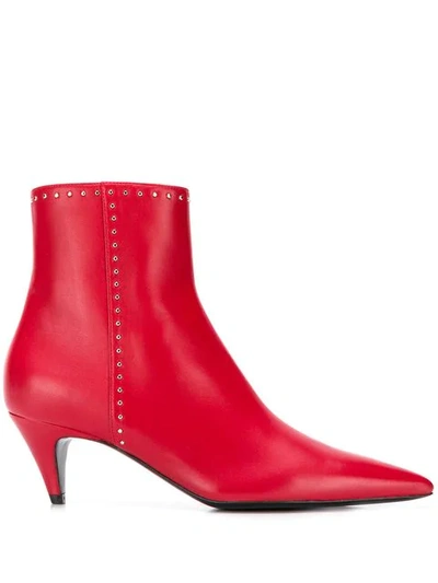 Saint Laurent Studds Ankle Boots In Red