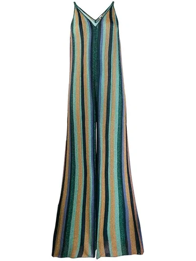 M Missoni Lurex Knit Striped Jumpsuit In Green