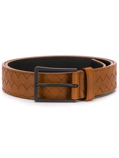 Bottega Veneta Woven Belt In 2628 Brown