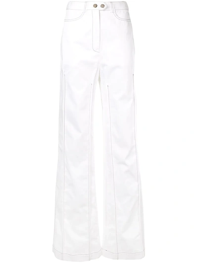 Ellery Contrast Stitching Wide Leg Trousers In White