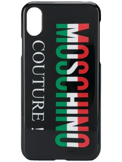 Moschino Iphone X Cover With Tricolor Logo In Black