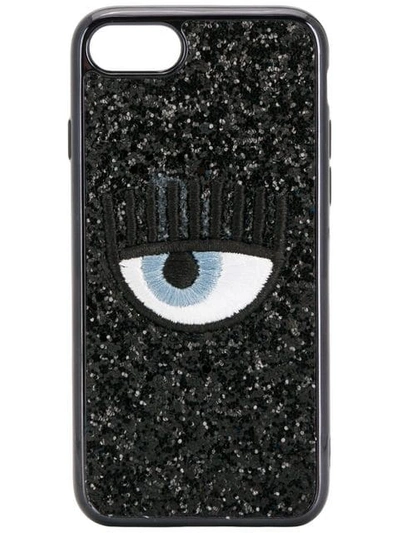 Chiara Ferragni Logo Glitter Iphone 8 Case In Black