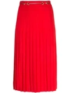 Gucci High Waisted Pleat Wool Midi Skirt With Belt In Red