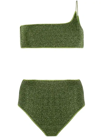 Oseree Glitter One-shoulder Bikini Set In Green