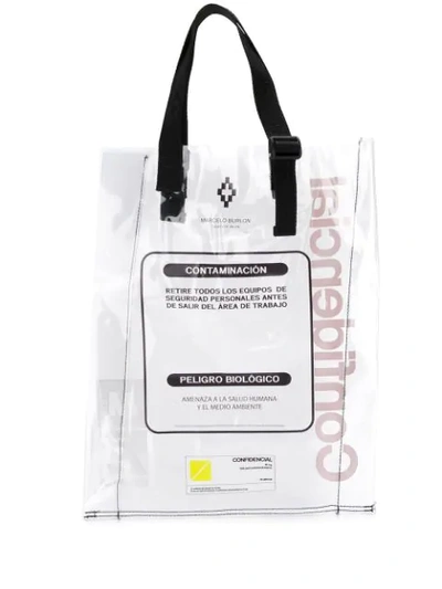 Marcelo Burlon County Of Milan Warning Transparent Pvc Shopping Bag In White