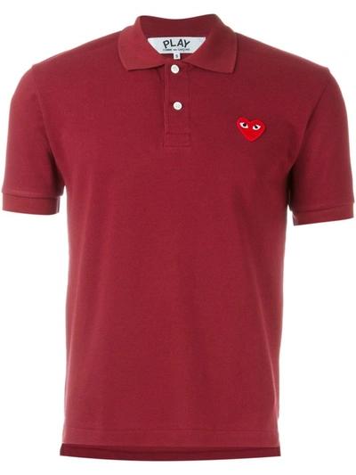 Comme Des Garçons Play Embroidered Heart Polo Shirt In Red