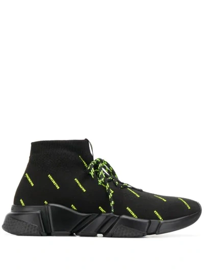 Balenciaga Speed Neon Logo Sneakers In Black