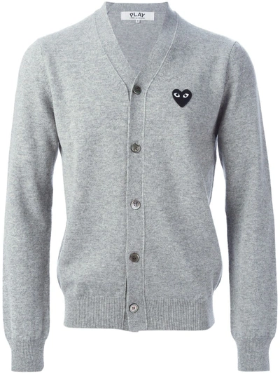 Comme Des Garçons Play Logo Patch V-neck Cardigan In Gray