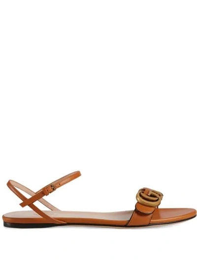 Gucci Leather Sandal With Double G In Orange