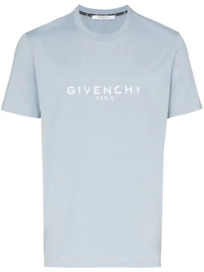 Givenchy Distressed Logo Cotton-jersey T-shirt In Pale Blue