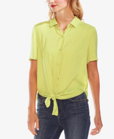 Vince Camuto Tie Front Rumple Satin Blouse In Pale Green