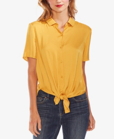 Vince Camuto Tie Front Rumple Satin Blouse In Amber Sun