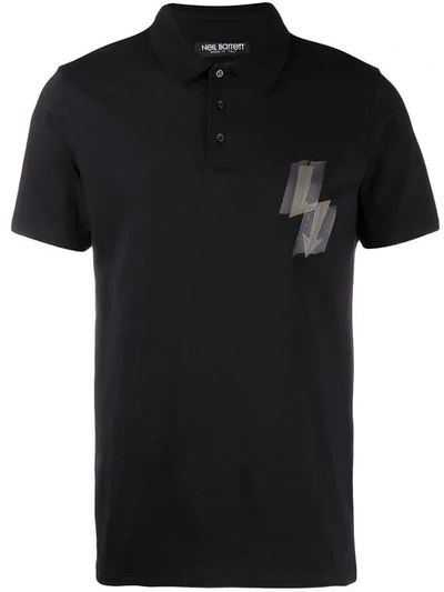 Neil Barrett Lightning Bolt Print Polo Shirt In Black