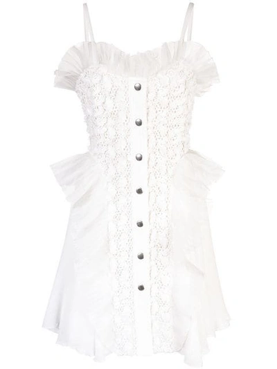 Giambattista Valli Lace Chiffon Sleeveless Mini Dress In White