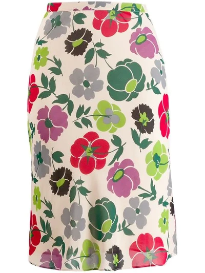 Pre-owned Dior  Floral-print Pencil Skirt In Neutrals
