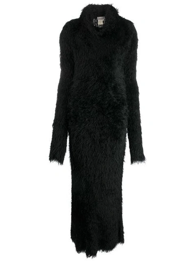 Pre-owned Yohji Yamamoto Vintage Faux Fur Maxi Dress In Black