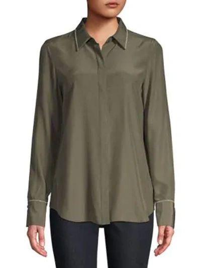 Lafayette 148 Scottie Silk Blouse In Bay Leaf