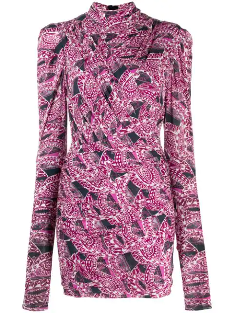 Isabel Marant Jisola Ruched Printed Jersey Mini Dress In Pink | ModeSens