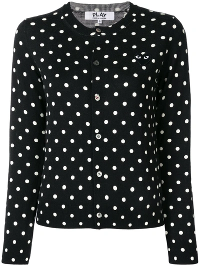 Comme Des Garçons Play Embroidered Heart Polka Dot Cardigan In Black