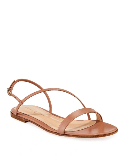 Gianvito Rossi Strappy Asymmetric Leather Flat Sandals In Beige