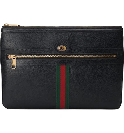 Gucci Ophidia Leather Pouch Wallet In Nero/ Vert Red Vert