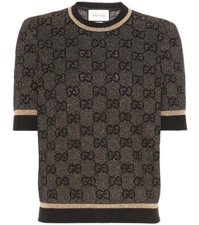 Gucci Gg Logo Metallic Jacquard Sweater In Black Gold