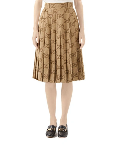 Gucci Gg Linen Jacquard Box Pleated Skirt In Medium Beige