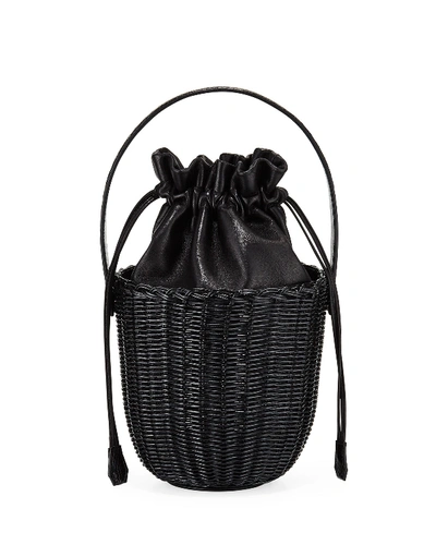 Nancy Gonzalez Wicker & Leather Drawstring Bucket Bag In Black