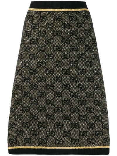 Gucci Gg Jacquard Wool Skirt In Black