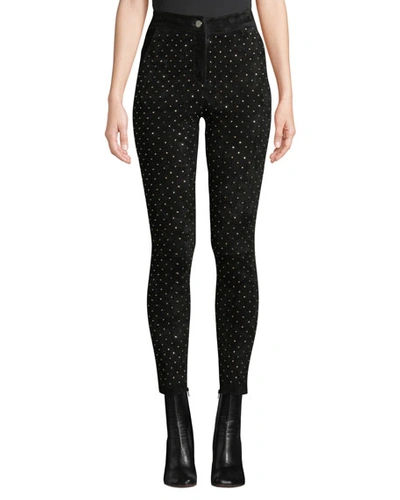 Nour Hammour High-waist Studded Suede Skinny-leg Jeans In Black Pattern