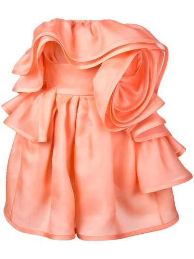 Marc Jacobs Strapless Ruffled Rosette Silk Cocktail Dress In Coral
