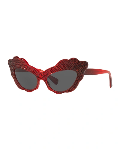 Alain Mikli Aureta Scalloped Cat-eye Swarovski Crystal Sunglasses In Rouge/noir