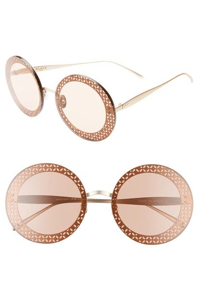 Alaïa Perforated Metal Round Shield Sunglasses In Gold