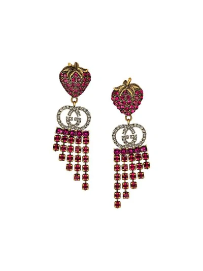 Gucci Strawberry Drop Earrings In Red
