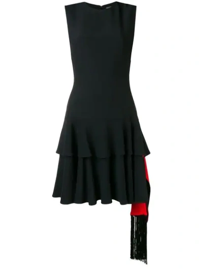 Alexander Mcqueen Ruffle Fitted Mini Dress In 0921 - Black Red