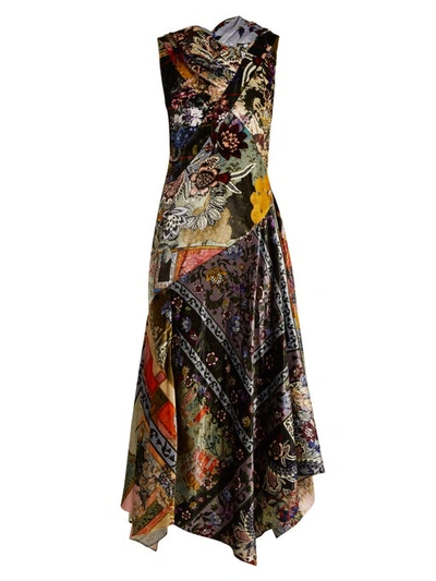 Erdem Patchwork Floral Velvet Silk Handkerchief-hem Dress In Multicoloured