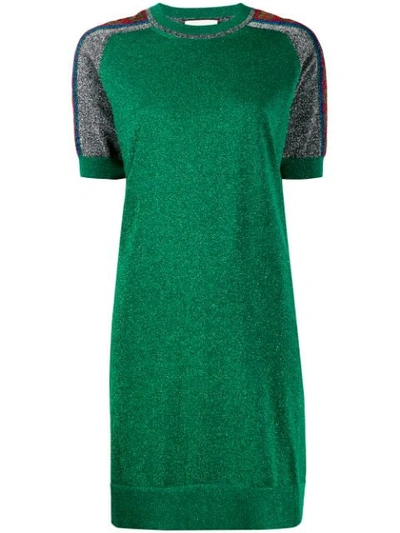 Gucci Short-sleeve Shimmer Wool Track Dress In Green | ModeSens