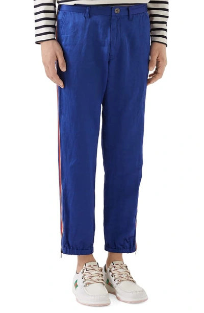 Gucci Flying Tiger Satin Jogging Pants In Electric Blue/ Mc