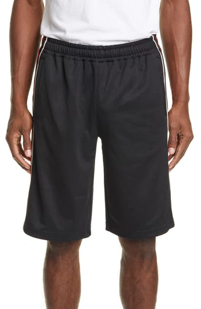Gucci Men's Track Shorts W/ Contrast Side Stripes In Black/ Live Red