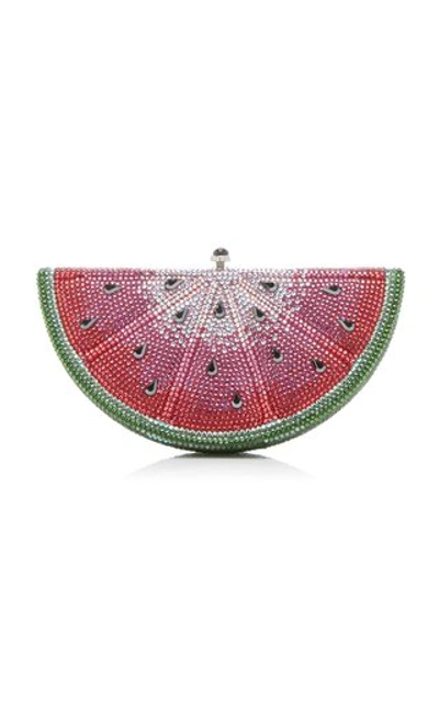 Judith Leiber Slice Watermelon Crystal-embellished Silver-tone Clutch In Pink