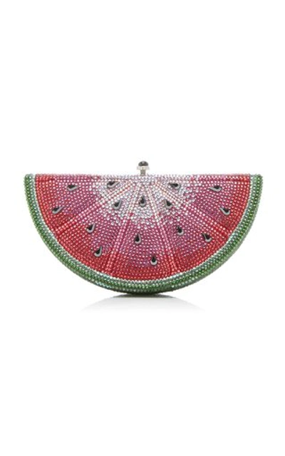 Judith Leiber Slice Watermelon Crystal-embellished Silver-tone Clutch In Champagne Fuchsia Multi