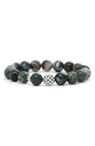 Lagos Sterling Silver Caviar Ball Beaded Moss Agate Bracelet, 10mm