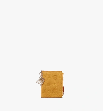 Mcm Klara Monogrammed Leather Charm Bifold Wallet In Golden Mango