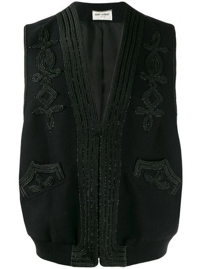 Saint Laurent Embroidered Vest In Black