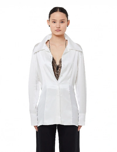 Maison Margiela Double Layer Silk Shirt With Lace Decoration In White