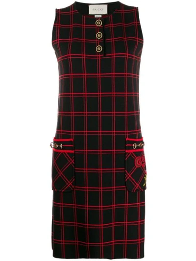 Gucci Patch Embellished Check Jacquard Dress In Black