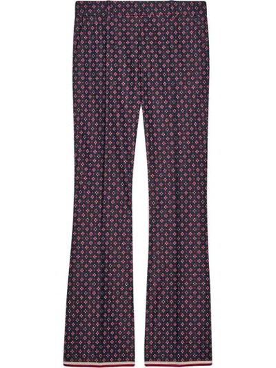 Gucci Geometric Logo Jacquard Ankle Bootcut Pants In Blue/ Red