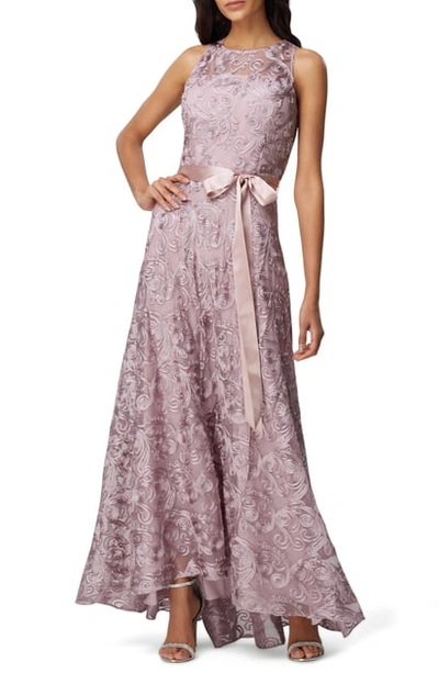 Tahari Soutache Sleeveless A-line Gown In Mauve